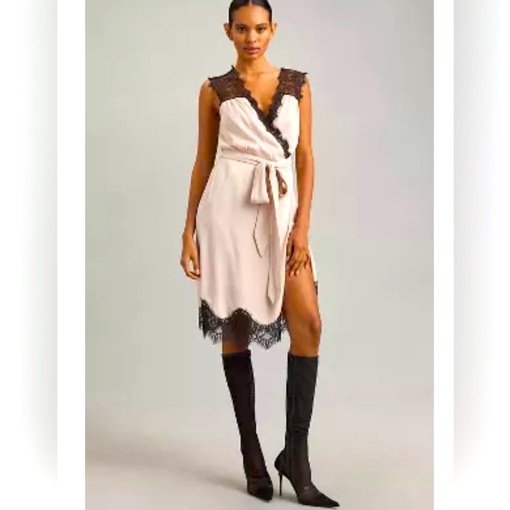 ANTHROPOLOGIE Wrap Dress with Black Lace Trim